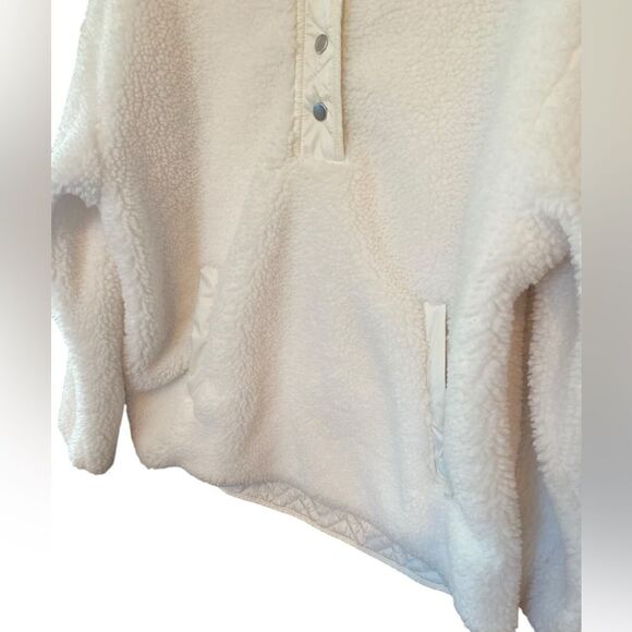 Athleta L Winter White Cozy Sherpa Snap Collar Winter Kangaroo Pocket Jacket - Picture 7 of 7
